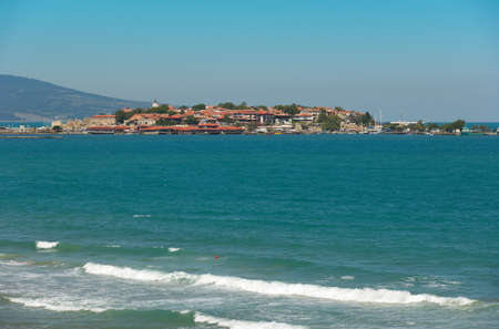 View over the ancient town of Nessebar, Bulgaria, situated on a peninsula at teh Black Sea coast.の写真素材