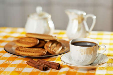Morning coffee with cinnamon cookiesの写真素材