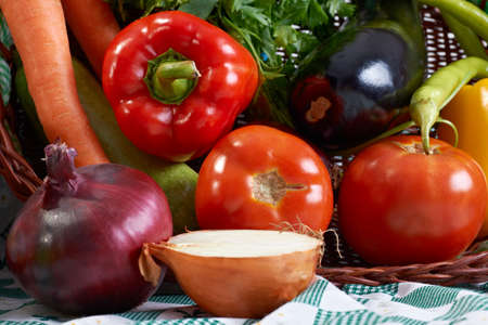 Fresh vegetables on kitchen tableの写真素材