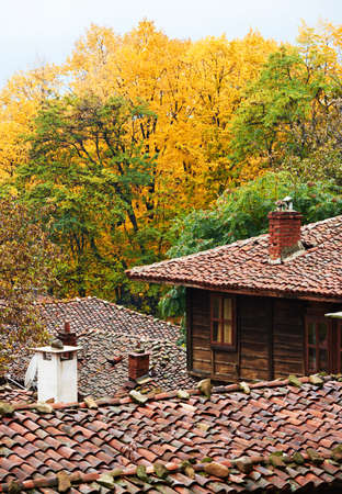 Zheravna village in autumn season, old wooden house from the Bulgarian revival periodの写真素材