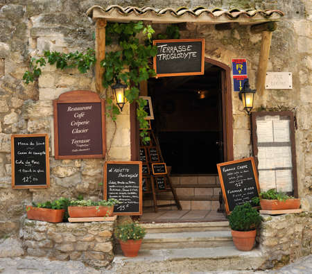 Traditional French restaurant in the village of Baux, Provenceのeditorial素材