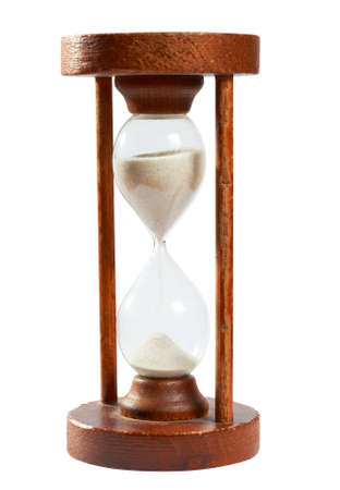 Old hourglass, sand timer from old tuimes to measure time, isolated on white with clipping path uncludedの写真素材