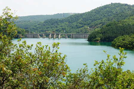 Ivaylovfrad dam lake barrage on river Arda, South Bulgaria in summer seasonの写真素材