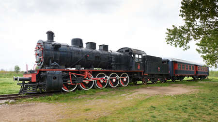 Original passengers steam-power train from the Orent Express era at the old railway station in Edirne, Turkey の写真素材