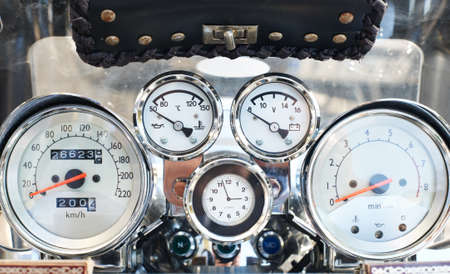 Mileage-meter and other monitoring tools on a motorcycle monitro boardの写真素材