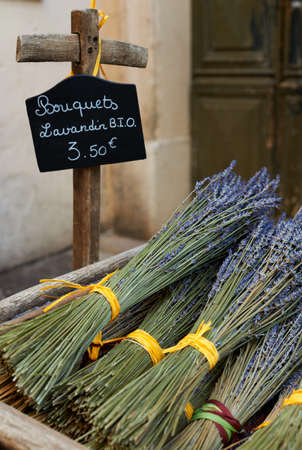 Bouquets of dry lavender for sale in Aix en Provence town, Franceの写真素材