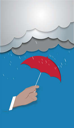 Businessman with red umbrella protecting the young man from the rain, Business concept, Concept of insurance.のイラスト素材
