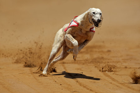 Greyhound at full speed during a raceの写真素材