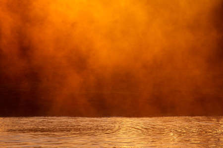Mist over water, early morning, Kruger National Park, South Africaの写真素材