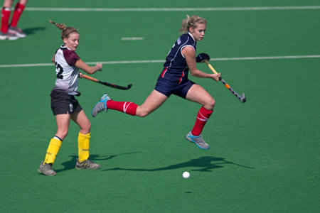 Bloemfontein, South Africa - August 7, 2010 - Action during an annual womans field hockey match between the North West University (NWU) and the University of the Free State (UFS) (NWU won 5-1)のeditorial素材