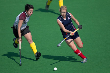 Bloemfontein, South Africa - August 7, 2010 - Action during an annual women's field hockey match between the North West University (NWU) and the University of the Free State (UFS) (NWU won 5-1)のeditorial素材