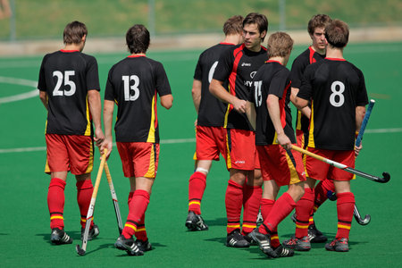 Bloemfontein, South Africa - March 14, 2009 - Action during an international mens field hockey game between Germany and South Africa (Germany won 4-3) のeditorial素材