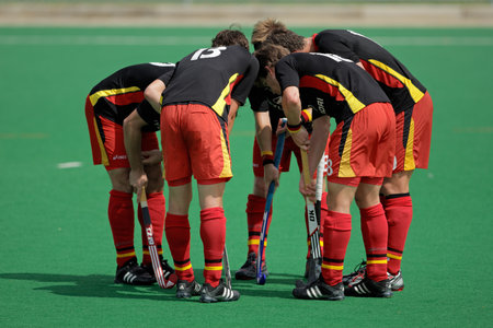 Bloemfontein, South Africa - March 14, 2009 - Action during an international mens field hockey game between Germany and South Africa (Germany won 4-3) のeditorial素材