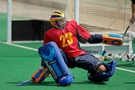 Bloemfontein, South Africa - March 14, 2009 - Action during an international mens field hockey game between Germany and South Africa (Germany won 4-3) のeditorial素材