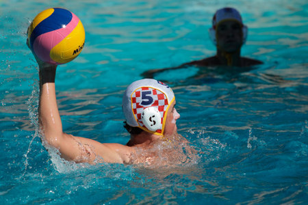 Bloemfontein, South Africa - Janaury 29, 2011 - Water polo players in action during the annual Grey College water polo tournament のeditorial素材