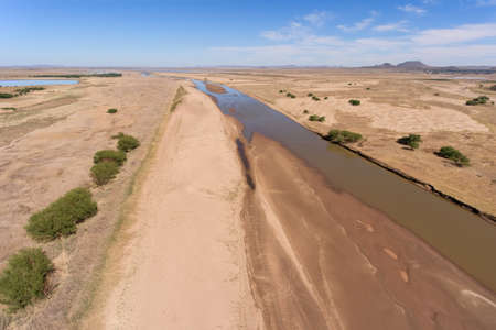 Aerial view of the Caledon river during the dry season, South Africaの写真素材