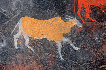 Bushmen (san) rock painting of an eland antelope, South Africaの写真素材