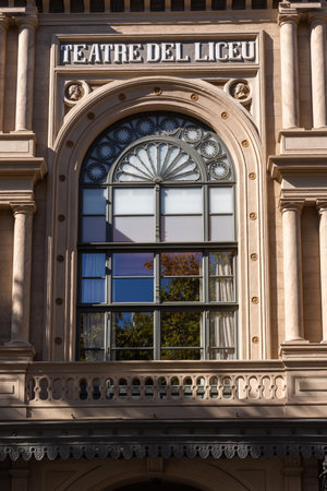 Barcelona, Spain - September 15, 2024: The ornate faÃ§ade of the Gran Teatre del Liceu on La Rambla, showcasing the rich history and architecture of this iconic theaterのeditorial素材