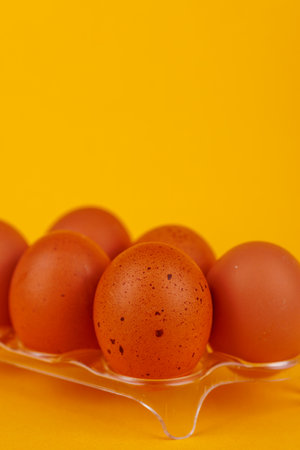 Rising Egg Prices in the USA: Six Brown Eggs on a Yellow Background