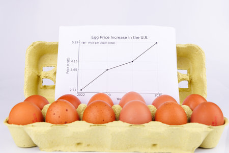 Economic Impact on Food: Brown Eggs in Carton Paired with a Graph Showing Egg Price Hikes in America