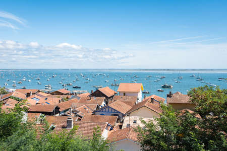 Arcachon Bay, France, the village of L'Herbe, a conservation area close to the Cap Ferret, in front of the Dune of Pylaの写真素材