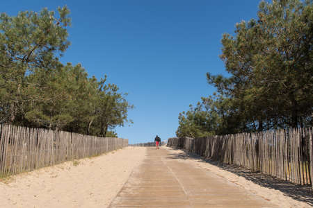 Access to the beach of Le Porge, near Lacanau in Gironde, Franceの写真素材