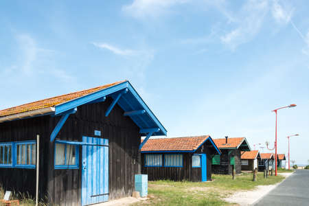 Arcachon Bay (France), oyster huts of the Hume harbor, in Gujan-Mestras, near Arcachonの写真素材