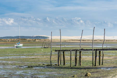 Cap Ferret at low tide, front of the dune of Pilatの写真素材