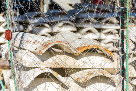 Arcachon Bay, France. White tiles for oyster farming