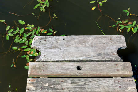 Old pontoon on the lake of Biscarrosse, in the department of Landes on the French Atlantic coast