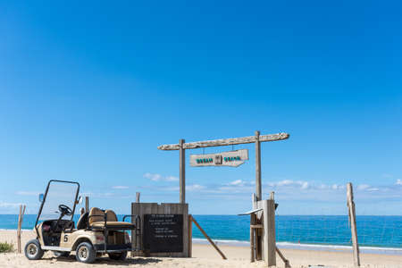 BISCARROSSE, FRANCE - 09-02-2020: built on top of the dune, the aptly named Dream Beach restaurant overlooks the beach Le Vivier, last beach of Biscarrosse after the north oneのeditorial素材