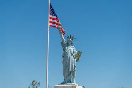 SOULAC, FRANCE - 05-27-2021: a replica of the Statue of Liberty has been installed in front of the ocean by the municipality, in homage to La Fayette who left from here for Americaのeditorial素材