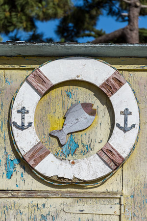 Oleron Island, in Charente-Maritime. Detail of a wooden hut in the fishing port of Saint Trojanの写真素材