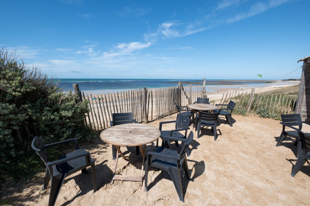 Oleron island (Charente-Maritime, France). Terrace overlooking the beach Les Huttes at Saint-Denisの写真素材