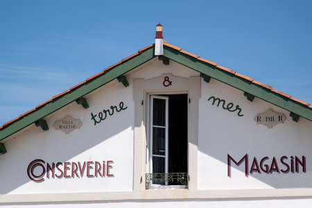 Saint-Pierre-d'Oleron, Charente-Maritime, France. The Terre et Mer cannery store is housed in a historic 1911 villa on the port of La CotiniÃ¨re.のeditorial素材