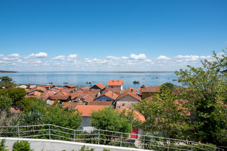 Cap Ferret, on Arcachon Bay, in France. View over the oyster village of L'Herbe.の写真素材