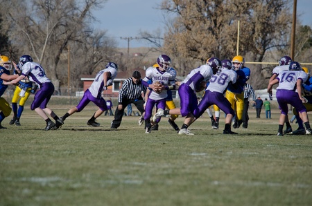 Simla, CO- November 12, 2011: Elbert High School vs Simla High School, Colorado 8-man football State Quarterfinal gameのeditorial素材