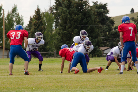 Cripple Creek, CO, 08/31/2013, Football game: Elbert High School versus Cripple Creek-Victor High Schoolのeditorial素材