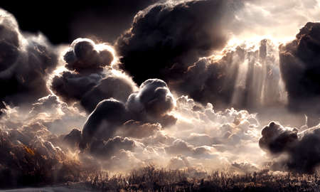 Fantasy clouds with god rays shining. Perfect for illustrations of heaven, dreams, fantasy etc.