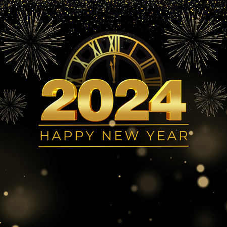 Happy New Year and Merry Christmas background with clock and fireworks. Vector illustration.の写真素材