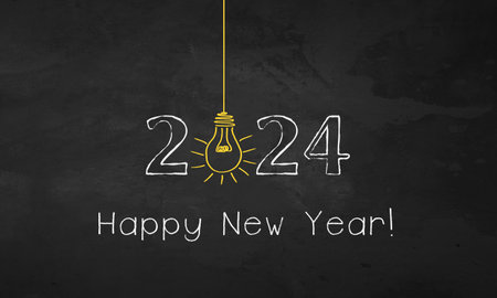 Happy  New Year 2024  illustrations, greeting cards and background posters, banners. Happy  New Year 2024 golden numbers and festive confetti on a black background. Vector holidayの写真素材
