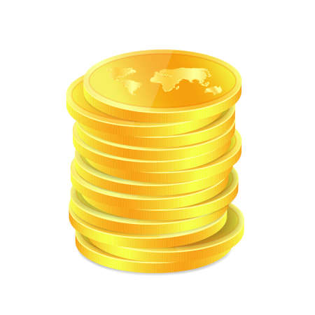 Stack of golden coins with map. Raster versionのイラスト素材