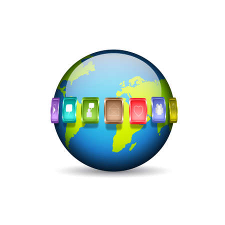 Planet with media iconsのイラスト素材