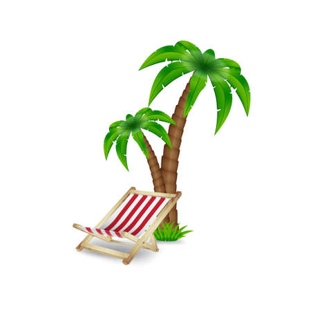 Palm tree with deck chairのイラスト素材