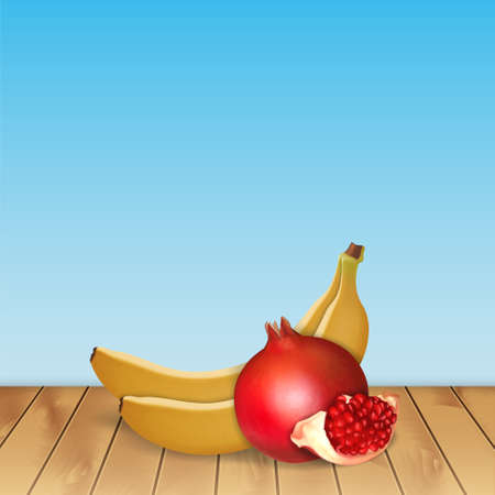 Fresh pomegranate and bananasのイラスト素材
