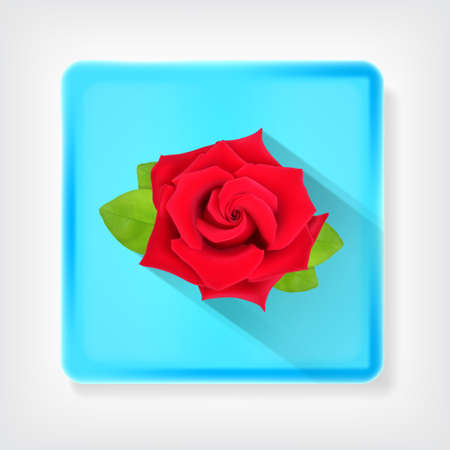 Red rose with green leaves. Rose icon with long shadow. High quality vector. EPS10 vectorのイラスト素材