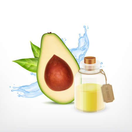 Avocado with oil jar.のイラスト素材