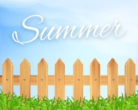 Nature background. Wooden fence and grass.  vectorのイラスト素材