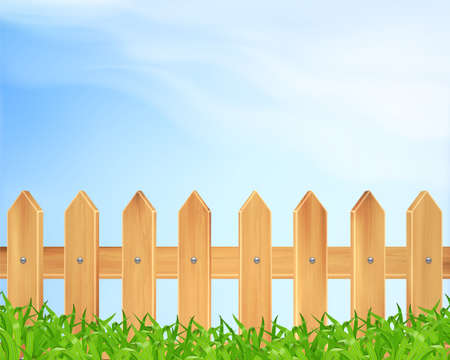 Nature background. Wooden fence and grass.  vectorのイラスト素材