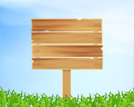 Nature background. Wooden plank and grass.  vectorのイラスト素材